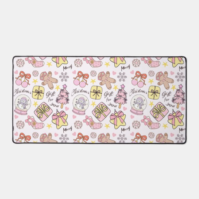 Cute Pastel Pink Christmas Ornaments Pattern Schreibtischunterlage (Vorderseite)