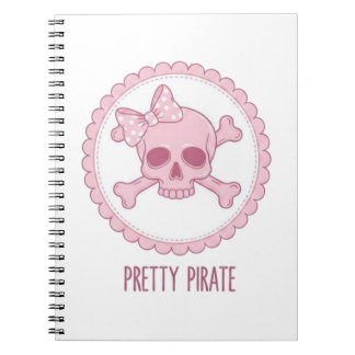 Cute Pastel Pink Skull with Bow and Crossbones Des Notizblock