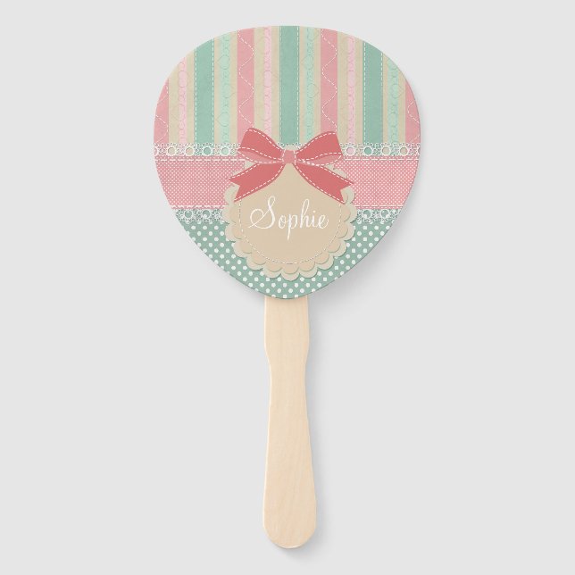 Cute Pastel Polka Dot & Stripes Design Fächer (Vorderseite)