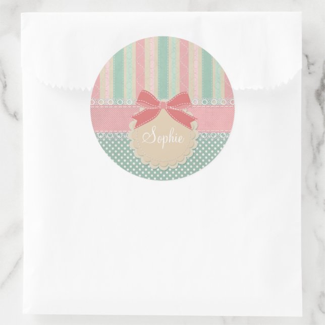 Cute Pastel Polka Dot & Stripes Design Runder Aufkleber (Tasche)
