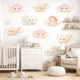Cute Pastel Seashells Watercolor Nursery Baby Room Tapete