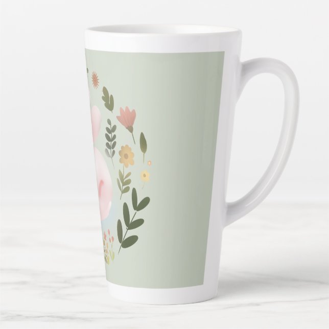 Cute Pastel Spring Bunny Floral Wreath Nursery Art Milchtasse (Rechts)