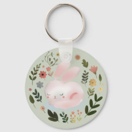 Cute Pastel Spring Bunny Floral Wreath Nursery Art Schlüsselanhänger
