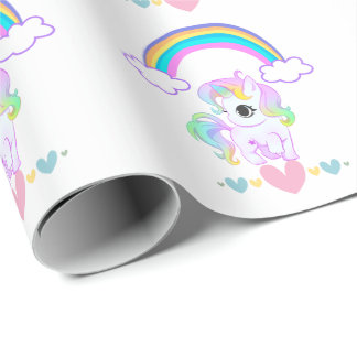 Cute pastel unicorn and rainbow design wrapping pa geschenkpapier