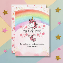 Cute Pastel Unicorn & Rainbow Birthday Thank You Dankeskarte