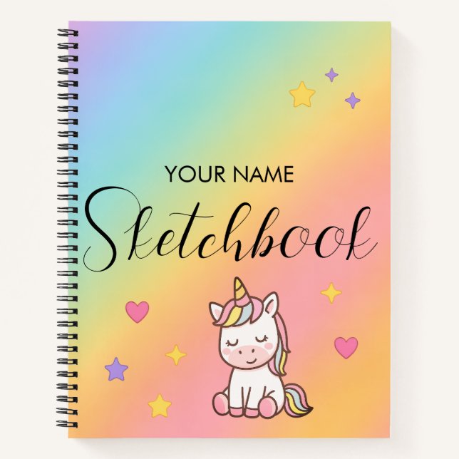 Cute Pastel Unicorn Rainbow Personalized Notizbuch (Vorderseite)