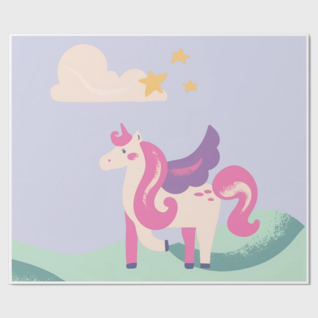 Cute Pastel Unicorn Wrapping Paper – Kids Birthday Geschenkpapier (Flach)