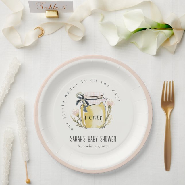 Cute Pastel Watercolor Honey Jar Baby Shower Pappteller (Hochzeit)