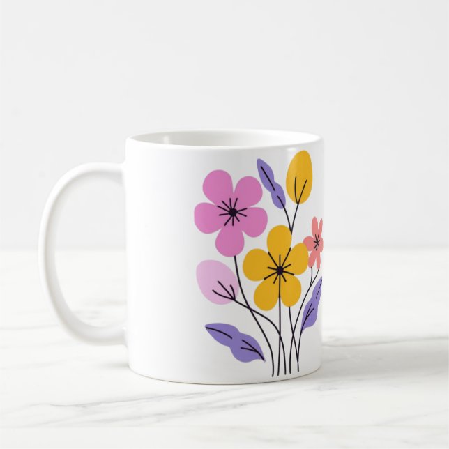 Cute Pastel Wildflower Bouquet Ceramic Coffee Mug Kaffeetasse (Links)