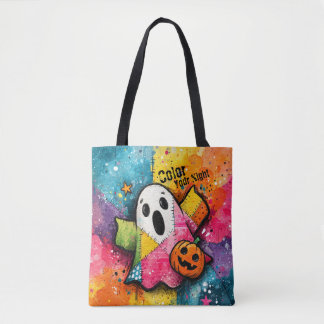 Cute Patchwork Ghost Colorful Splatter Art