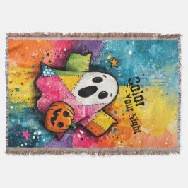 Cute Patchwork Ghost Colorful Splatter Art Decke
