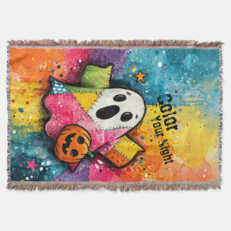 Cute Patchwork Ghost Colorful Splatter Art Decke