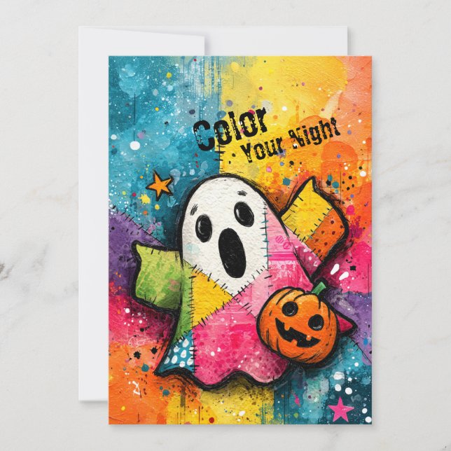 Cute Patchwork Ghost Colorful Splatter Art Einladung (Vorderseite)