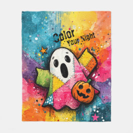 Cute Patchwork Ghost Colorful Splatter Art Fleecedecke