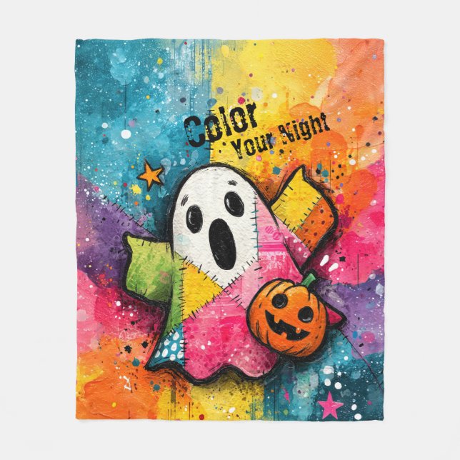 Cute Patchwork Ghost Colorful Splatter Art Fleecedecke (Vorderseite)