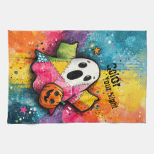 Cute Patchwork Ghost Colorful Splatter Art
