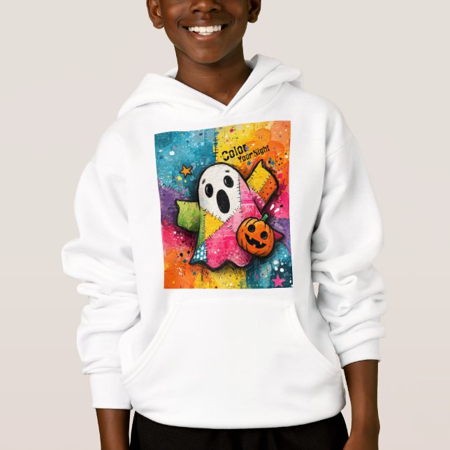 Cute Patchwork Ghost Colorful Splatter Art Hoodie (Vorderseite)