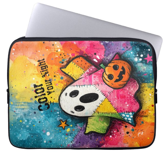 Cute Patchwork Ghost Colorful Splatter Art Laptopschutzhülle (Vorderseite)