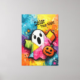 Cute Patchwork Ghost Colorful Splatter Art Leinwanddruck