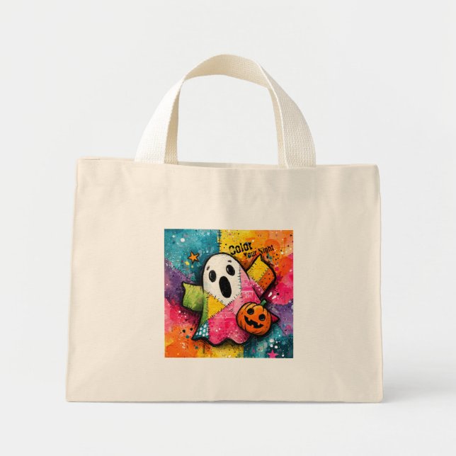 Cute Patchwork Ghost Colorful Splatter Art Mini Stoffbeutel (Vorne)