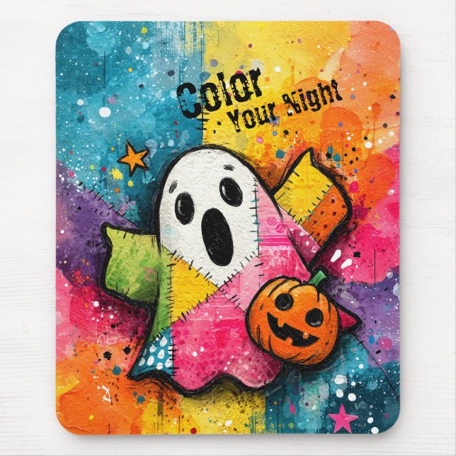 Cute Patchwork Ghost Colorful Splatter Art Mousepad (Vorne)