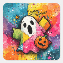 Cute Patchwork Ghost Colorful Splatter Art Quadratischer Aufkleber