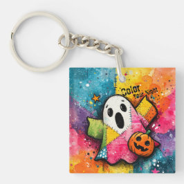 Cute Patchwork Ghost Colorful Splatter Art Schlüsselanhänger