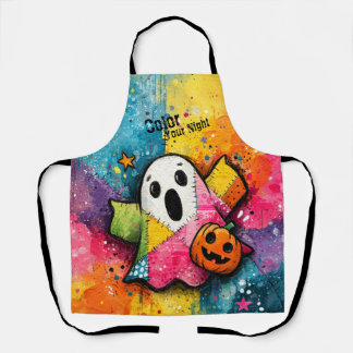 Cute Patchwork Ghost Colorful Splatter Art Schürze