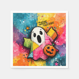 Cute Patchwork Ghost Colorful Splatter Art Serviette
