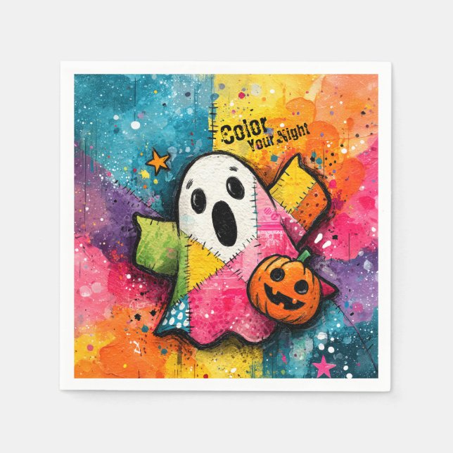 Cute Patchwork Ghost Colorful Splatter Art Serviette (Vorderseite)