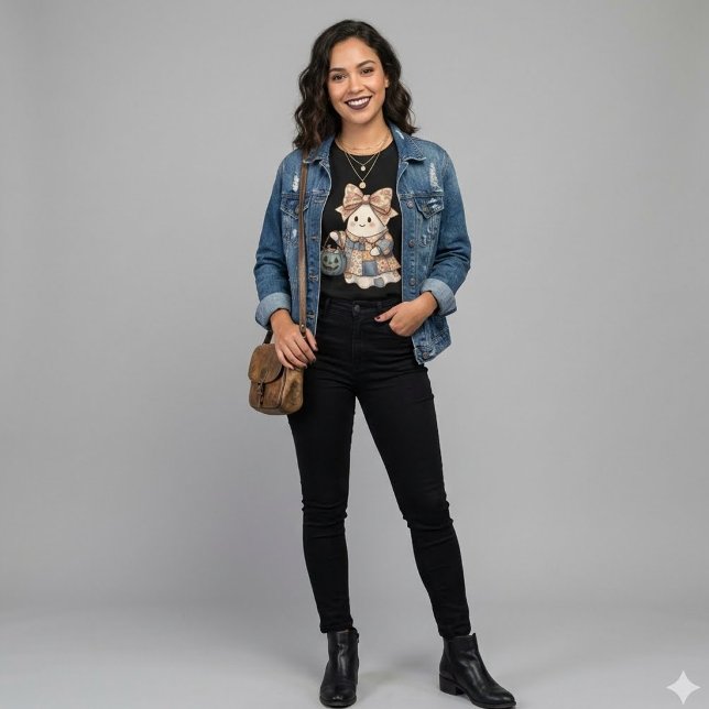 Cute Patchwork Ghost Coquette Halloween Floral Bow Tri-Blend Shirt (Von Creator hochgeladen)