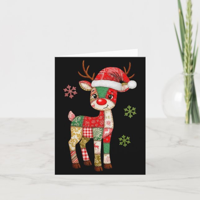 Cute Patchwork Reindeer Christmas Xmas Men Women K Karte (Vorderseite)