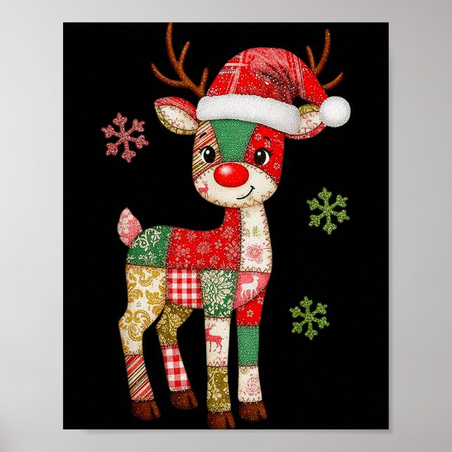 Cute Patchwork Reindeer Christmas Xmas Men Women K Poster (Vorne)