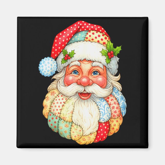 Cute Patchwork Santa Claus Christmas Xmas Men Wome Magnet (Vorne)