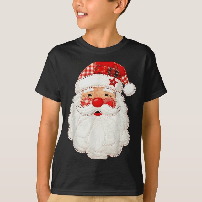 Cute Patchwork Santa Claus Christmas Xmas Men Wome T-Shirt (Vorderseite)