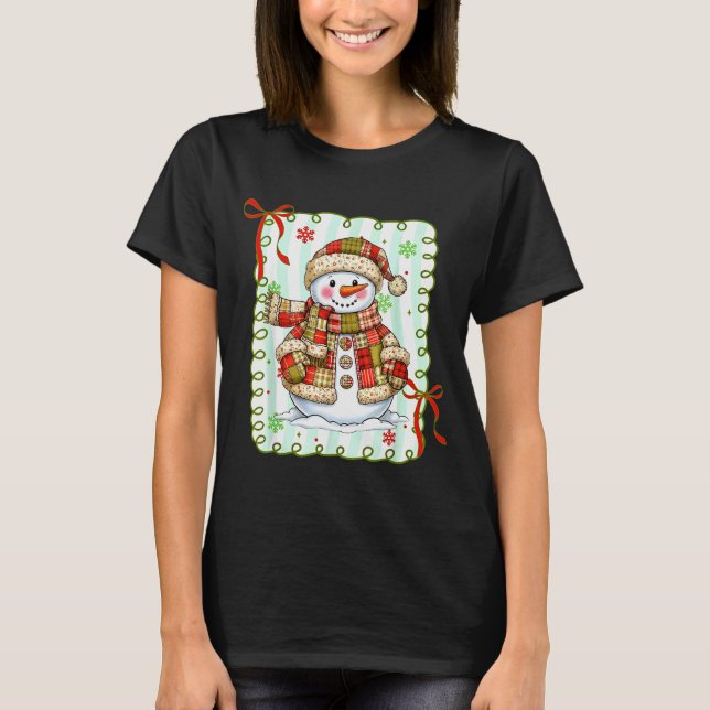 Cute Patchwork Snowman Bow Christmas Xmas Men Wome T-Shirt (Vorderseite)