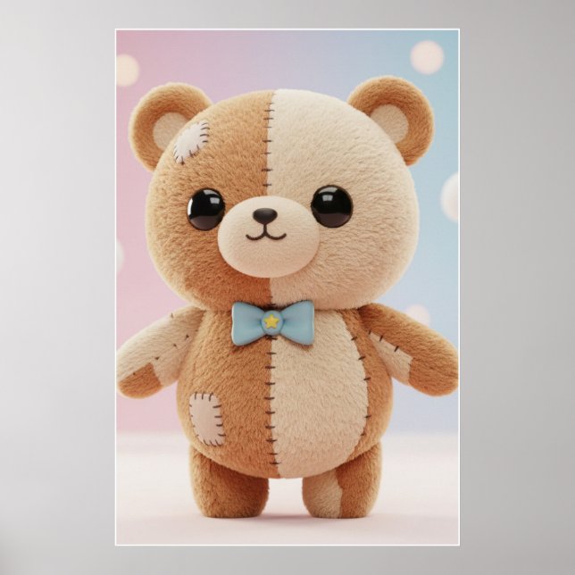 Cute Patchwork Teddy Bear Illustration Poster (Vorne)