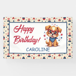Cute Patriotic Dog Birthday Decoration  Banner