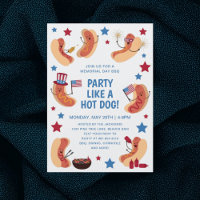 Cute Patriotic Hot Dog Memorial Day BBQ Invitation