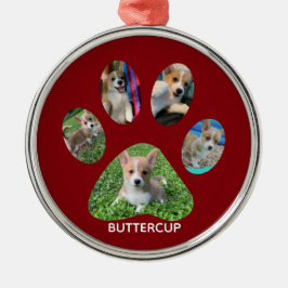 Cute Paw Print 5 Foto von Dog Christmas Red Ornament Aus Metall