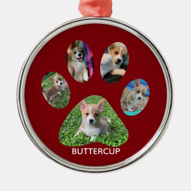 Cute Paw Print 5 Foto von Dog Christmas Red Ornament Aus Metall