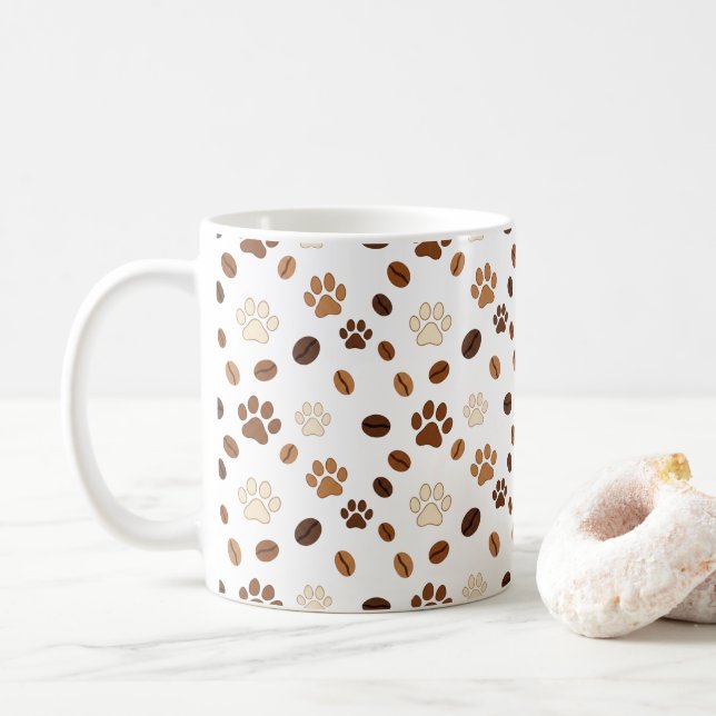 Cute Paw Print and Coffee Bean Pattern Mug Kaffeetasse (Mit Donut)