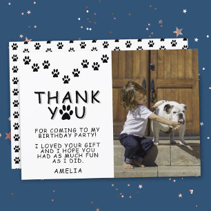 Cute Paw Prints Black Birthday Thank you Photo Karte