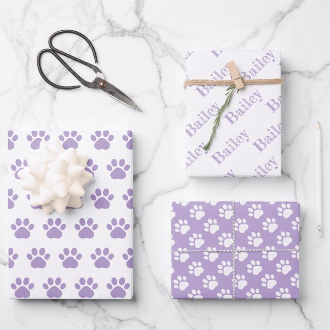 Cute Paw Prints Custom Name Wrapping Paper Sheets Geschenkpapier Set (Vorderseite)