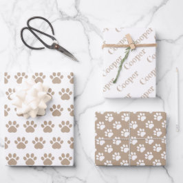 Cute Paw Prints Custom Name Wrapping Paper Sheets Geschenkpapier Set