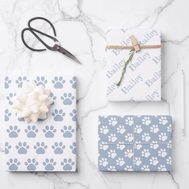 Cute Paw Prints Custom Name Wrapping Paper Sheets Geschenkpapier Set (Vorderseite)