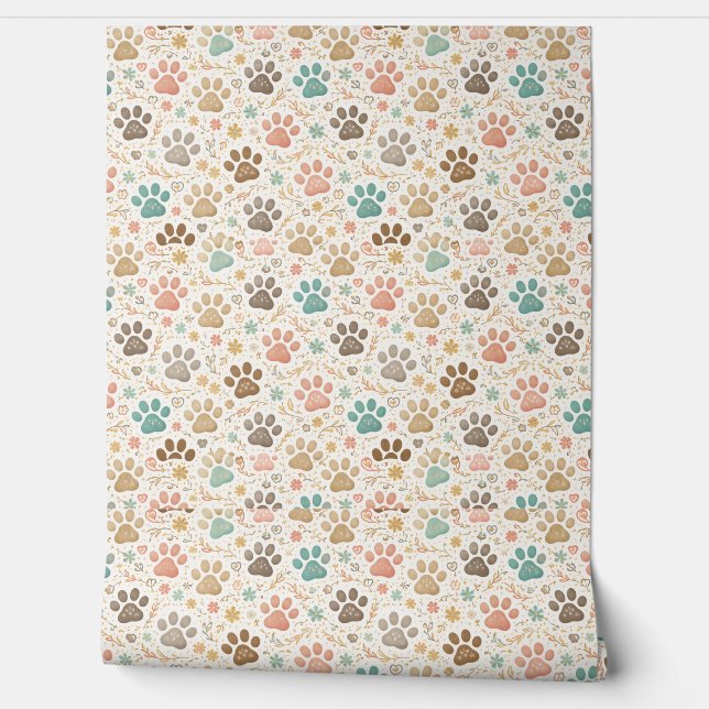 Cute Paw Prints Tapete (Abrollen)