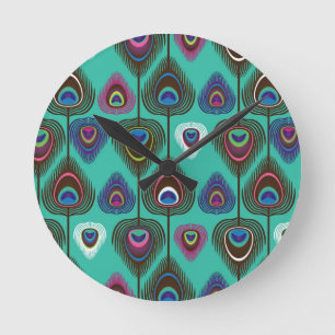 cute peacock feather pattern runde wanduhr