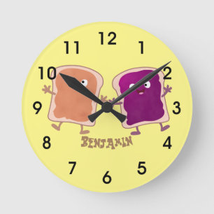 Cute peanut butter and jelly sandwich cartoon runde wanduhr