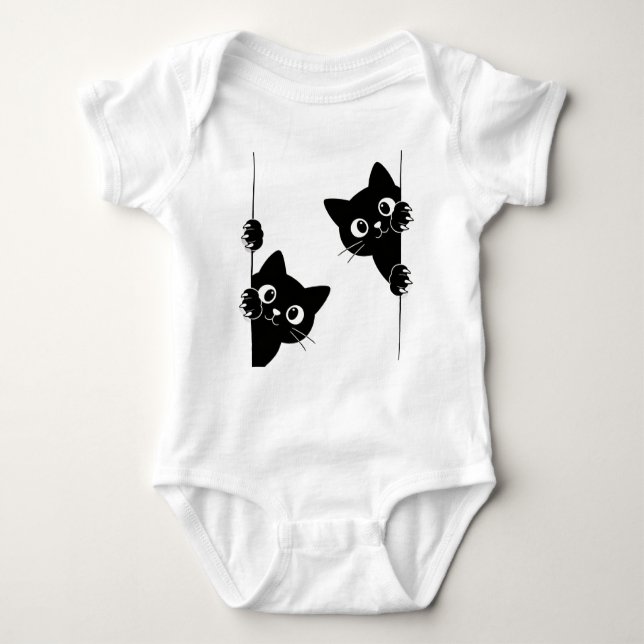 Cute Peekaboo Black Cats T-Shirt Baby Strampler (Vorderseite)